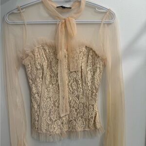 Elegant Lace Sheer Top - Cream